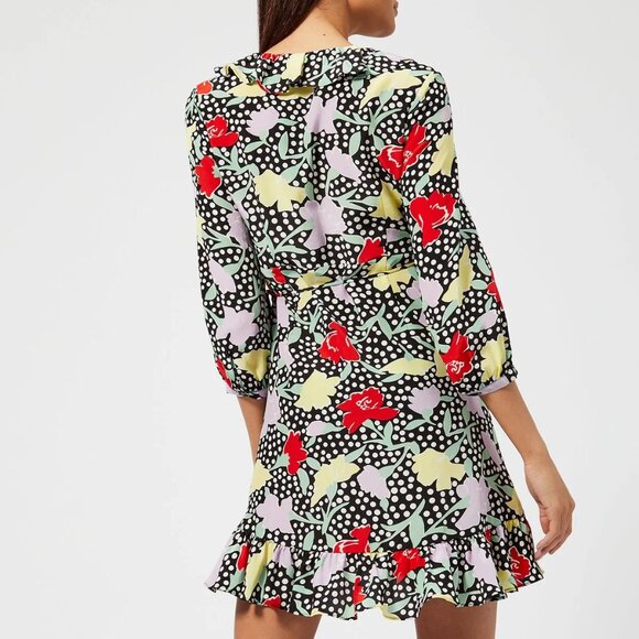 Rixo Abigail Mini Wrap Dress in Polka Dot Garden Size Medium - Picture 2 of 5